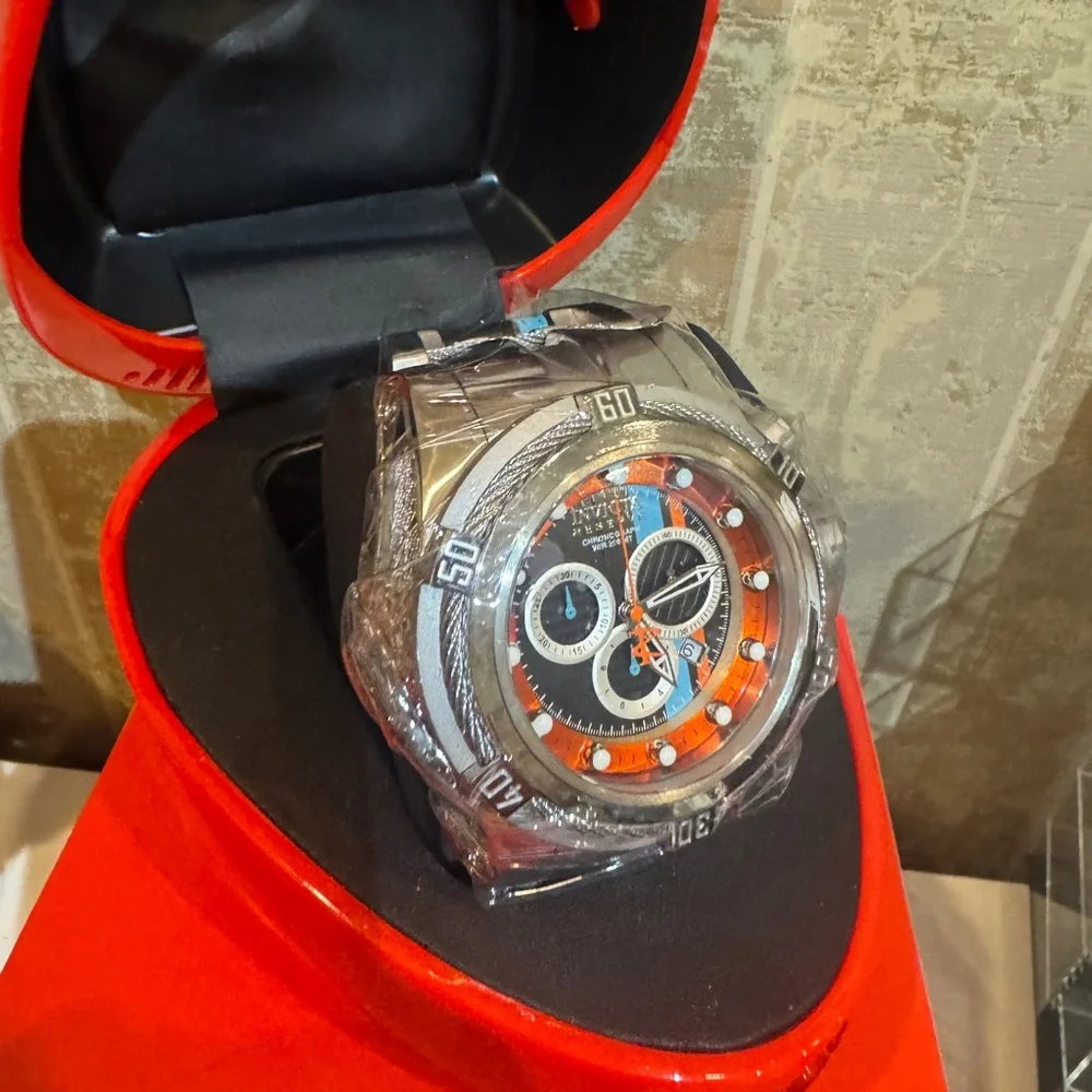 Invicta Bolt Zeus Reserve Racing Team Men's Silver and Orange Watch NEW TAGS HTF
